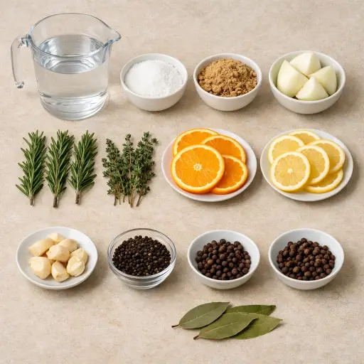 Ingredients for Herbed Citrus Turkey Brine