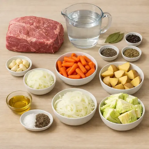 Ingredients for Herbed Corned Beef and Cabbage with Caramelized Onions