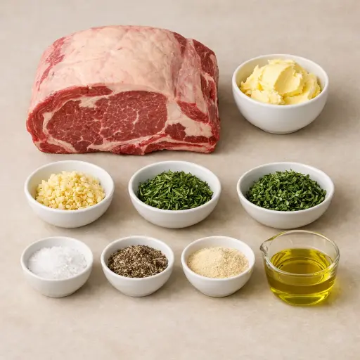 Ingredients for Herbed Garlic Butter Crusted Prime Rib Roast