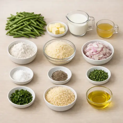 Ingredients for Herbed Green Bean Casserole with Crispy Shallots