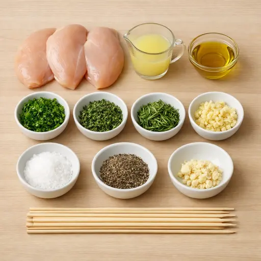 Ingredients for Herbed Lemon Chicken Skewers