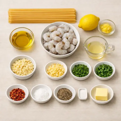 Ingredients for Herbed Lemon Shrimp Scampi with Linguini