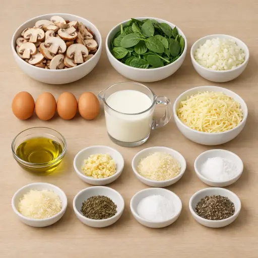 Ingredients for Herbed Mushroom & Spinach Crustless Quiche