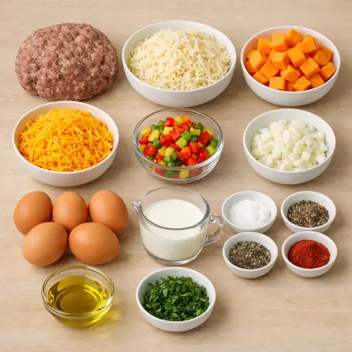 Ingredients for Herbed Sausage and Sweet Potato Hash Brown Bake