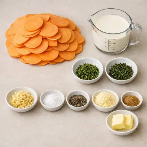 Ingredients for Herbed Sweet Potato Au Gratin