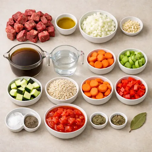 Ingredients for Herbed Vegetable Beef Soup with Barley