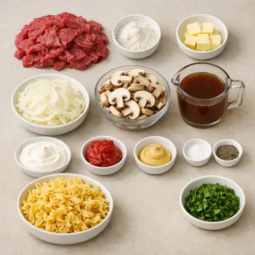 Ingredients for Heritage Beef Stroganoff