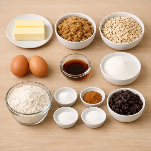 Ingredients for Heritage Oatmeal Raisin Cookies