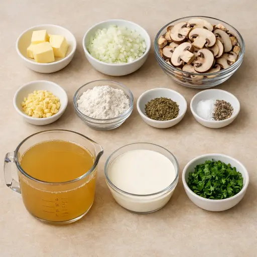 Ingredients for Homemade Cream of Mushroom Soup
