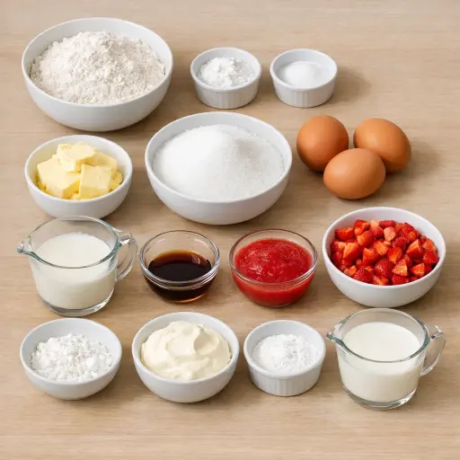 Ingredients for Homemade Strawberry Delight Cake