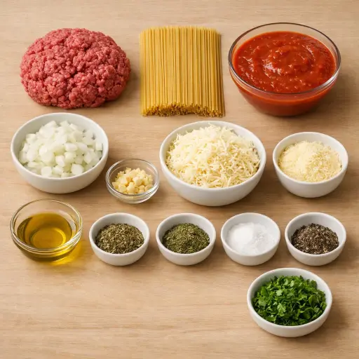 Ingredients for Homestyle Baked Spaghetti Delight