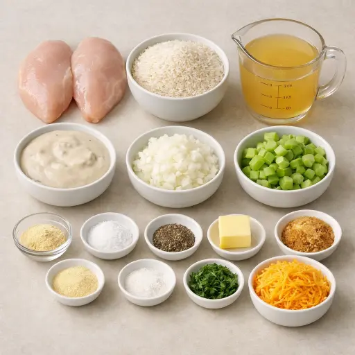 Ingredients for Homestyle Chicken and Rice Casserole