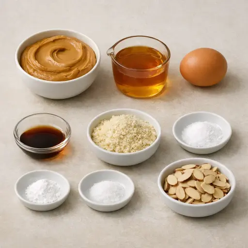 Ingredients for Honey Almond Peanut Butter Cookies