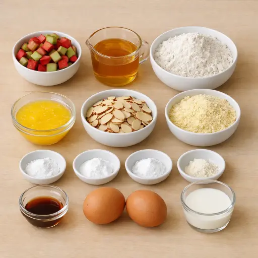Ingredients for Honey Almond Rhubarb Muffins