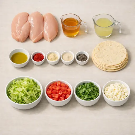 Ingredients for Honey Lime Shredded Chicken Tacos