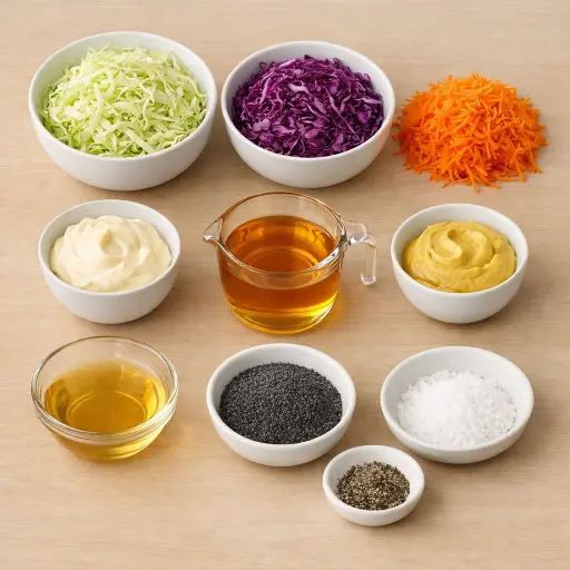 Ingredients for Honey Mustard Poppy Seed Coleslaw
