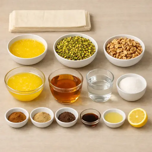 Ingredients for Honey Pistachio Baklava Roll