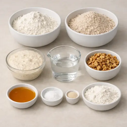 Ingredients for Honey Walnut Sourdough Bread