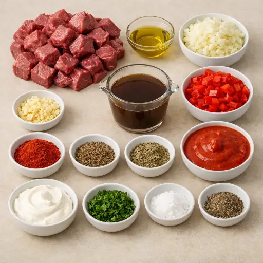 Ingredients for Hungarian Herb-Infused Goulash