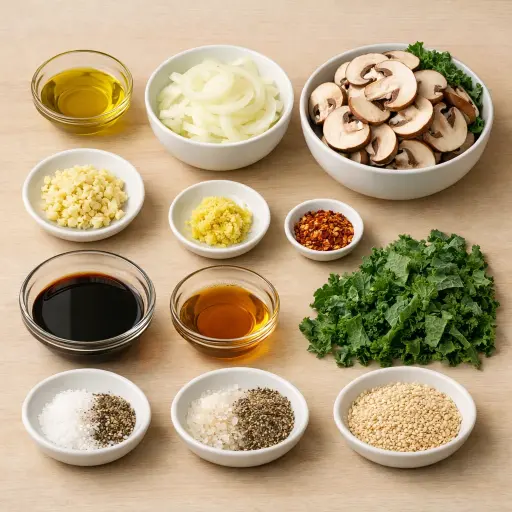 Ingredients for Kale and Mushroom Stir-Fry