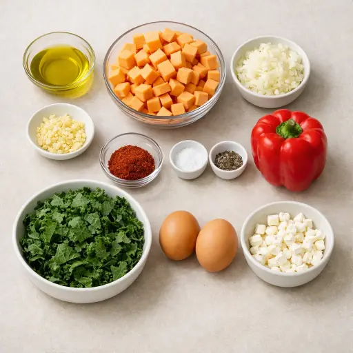 Ingredients for Kale and Sweet Potato Hash