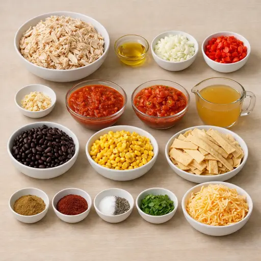 Ingredients for King Ranch Chicken Casserole with Black Beans and Corn