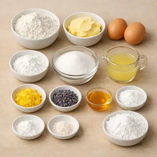 Ingredients for Lavender Honey Lemon Bars
