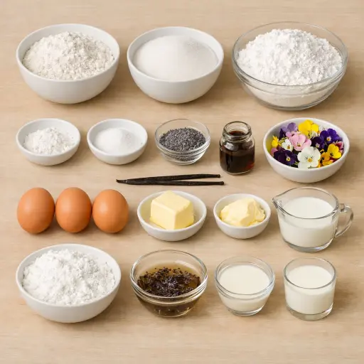 Ingredients for Lavender Vanilla Bean Dream Cake