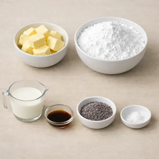 Ingredients for Lavender Vanilla Buttercream Frosting