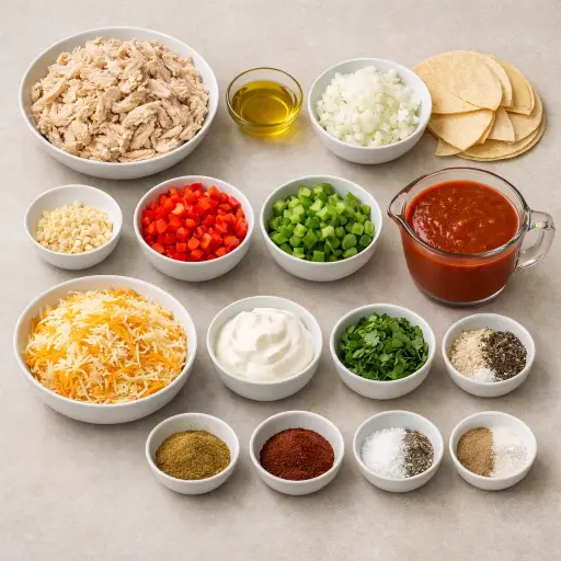 Ingredients for Layered Chicken Enchilada Casserole