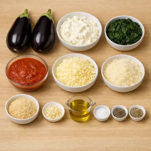 Ingredients for Layered Eggplant and Spinach Parmesan