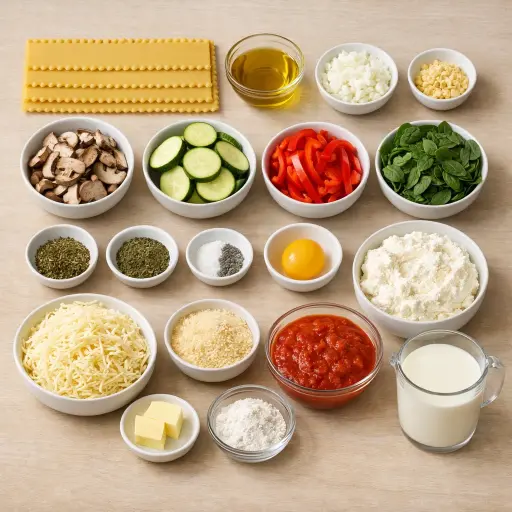 Ingredients for Layered Vegetable and Mushroom Lasagna