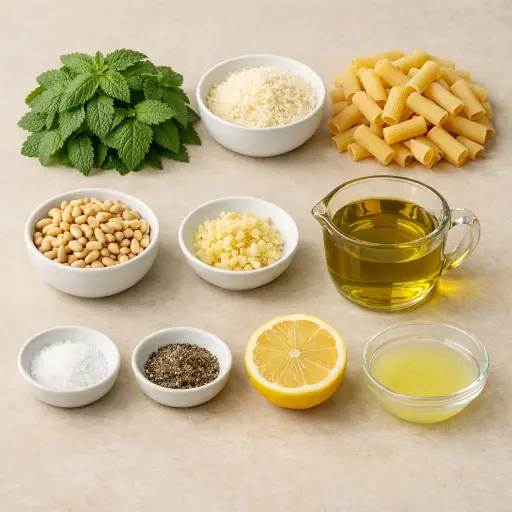 Ingredients for Lemon Balm Pesto Pasta