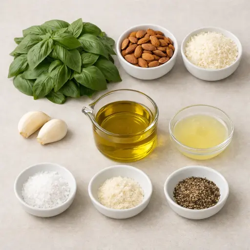 Ingredients for Lemon Basil Almond Pesto