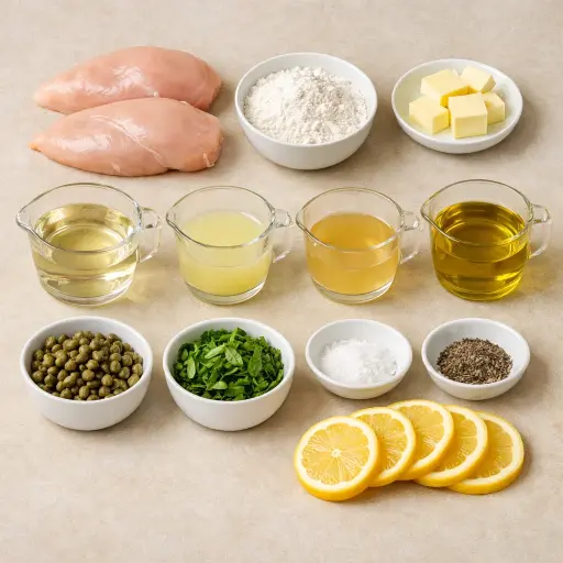 Ingredients for Lemon Basil Chicken Piccata