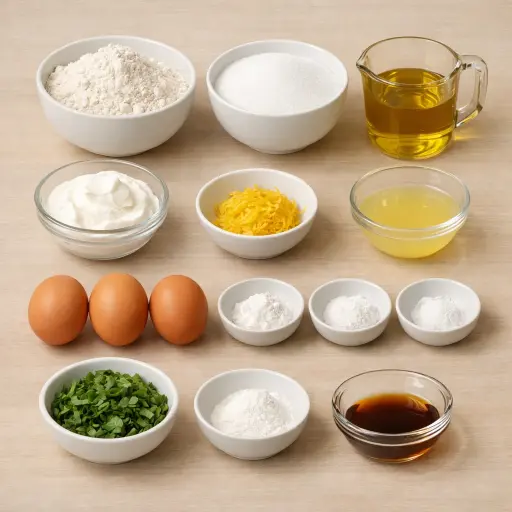 Ingredients for Lemon Basil Olive Oil Cake