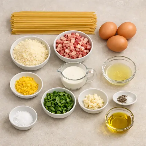 Ingredients for Lemon Basil Spaghetti Carbonara