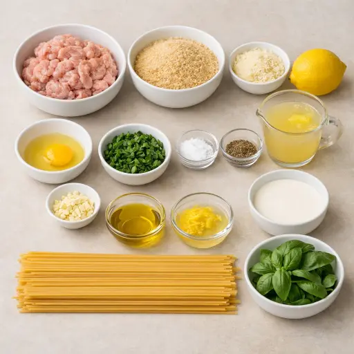 Ingredients for Lemon Basil Spaghetti with Chicken Meatballs
