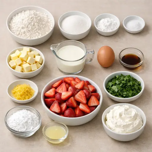 Ingredients for Lemon Basil Strawberry Shortcake