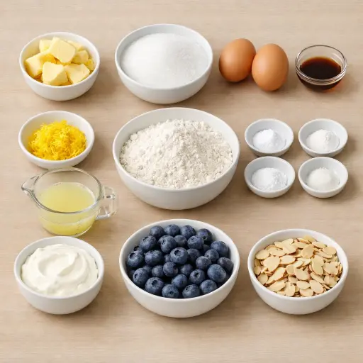 Ingredients for Lemon Blueberry Almond Cake