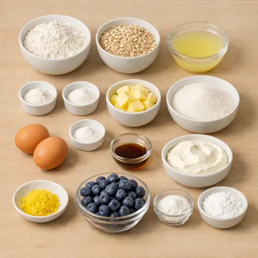 Ingredients for Lemon-Blueberry Oat Coffee Cake