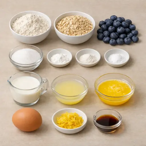 Ingredients for Lemon Blueberry Oatmeal Muffins