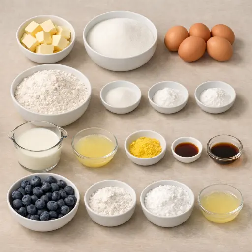 Ingredients for Lemon Blueberry Pound Cake