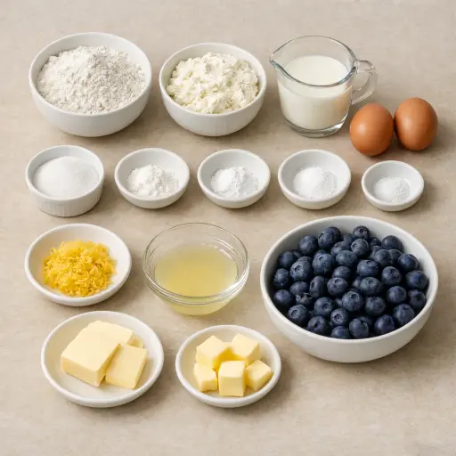 Ingredients for Lemon Blueberry Ricotta Pancakes