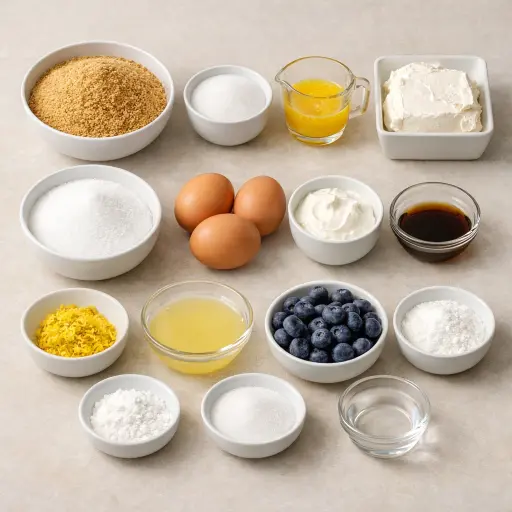 Ingredients for Lemon Blueberry Swirl Cheesecake