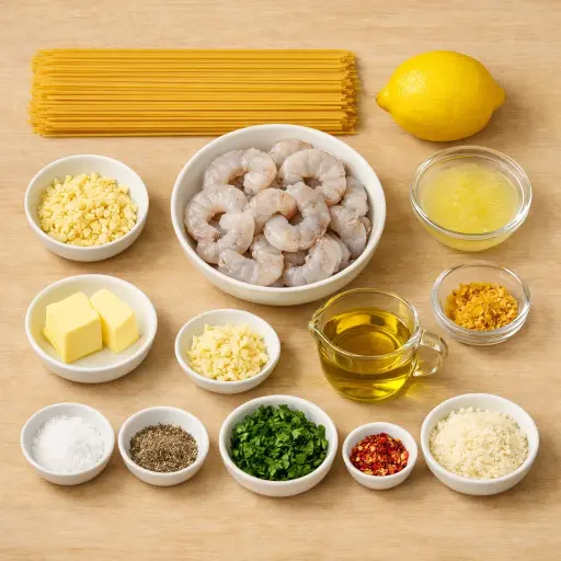 Ingredients for Lemon Garlic Butter Shrimp Pasta