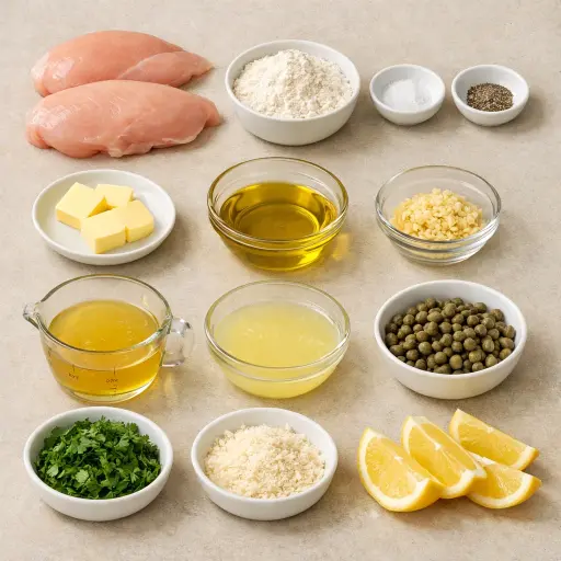 Ingredients for Lemon Garlic Chicken Piccata