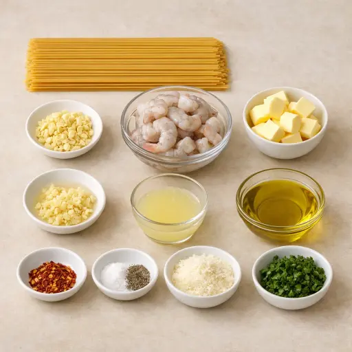 Ingredients for Lemon Garlic Shrimp Pasta