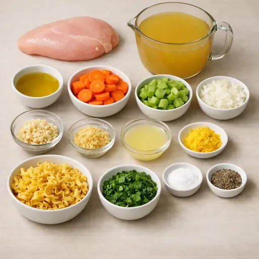 Ingredients for Lemon Ginger Chicken Noodle Soup