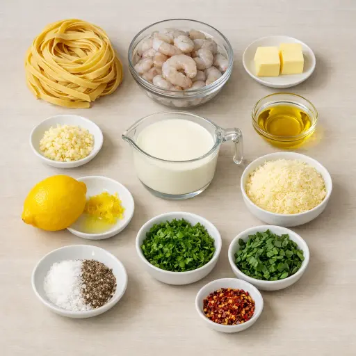 Ingredients for Lemon Herb Alfredo with Shrimp